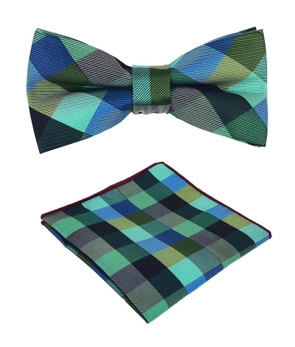8802 Urban Tartan Plaid Check Styles Bow tie and Pocket Square Set Super